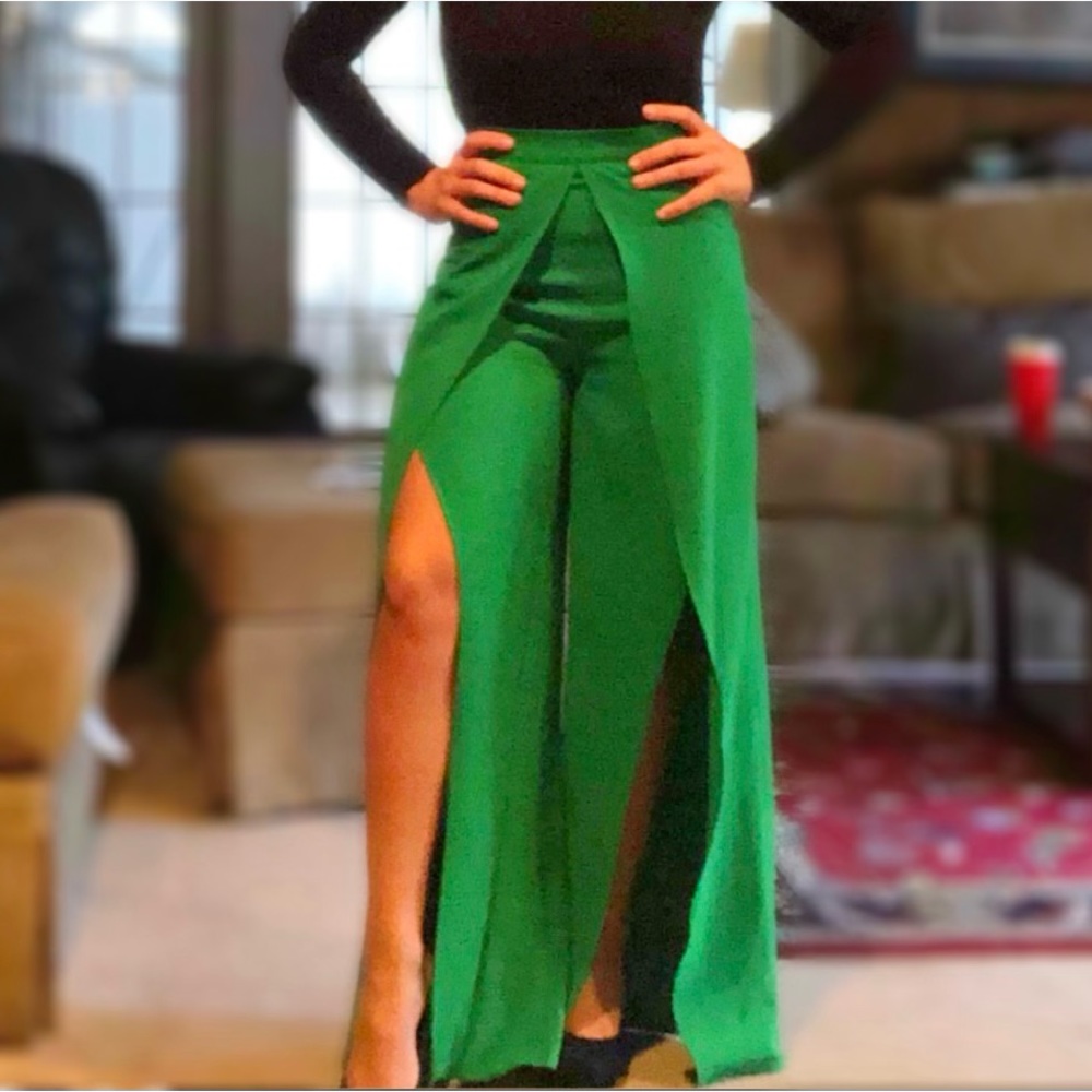 Shop Hopes Kelly Green Wide Leg Pants/Slit front